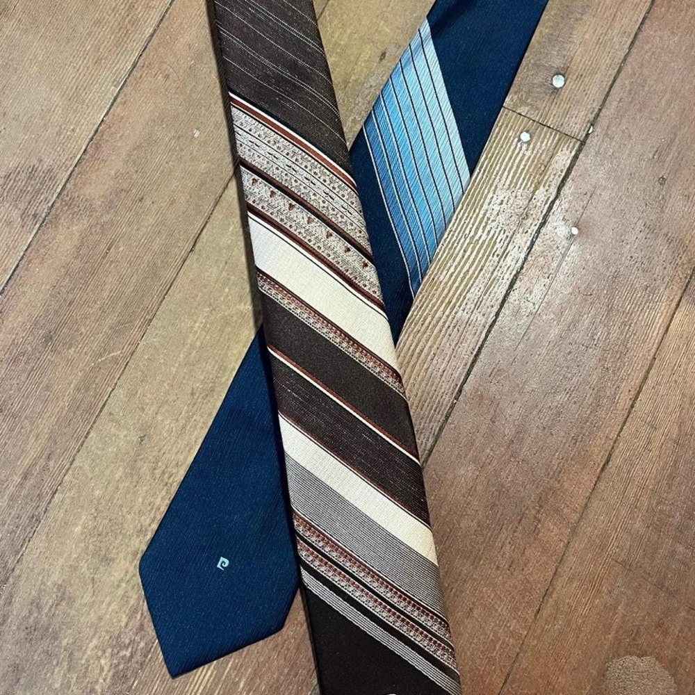 A pair of Pierre Cardin Brown and Blue Striped Vintage Ties